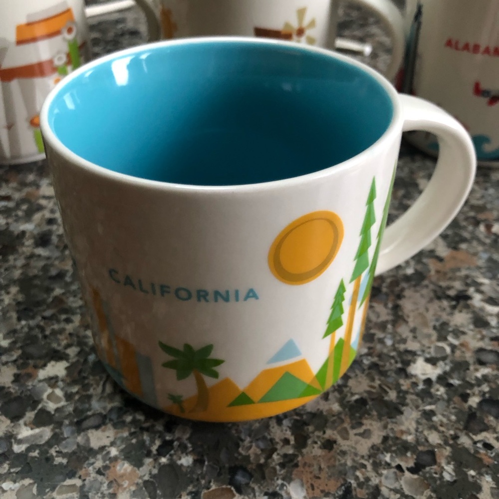 New Starbucks YOU ARE HERE Collectors Mug California 14 oz Aqua and White